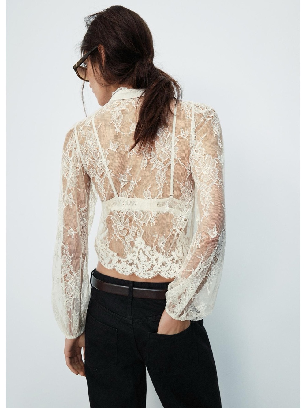 Zara LACE BUTTON-FRONT TOP - Picture 6 of 10